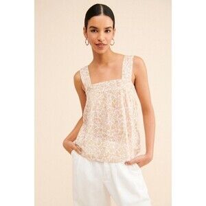 Faherty Beige Floral Square-Neck Sleeveless Blouse